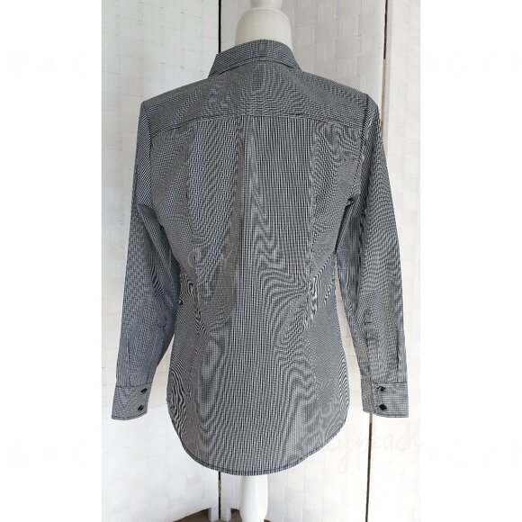 George Button Down Shirt Medium Black White Gingham Top Classic Preppy Lagenlook - Picture 8 of 14